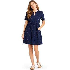 Joules Bee Print Dress Navy Floral Viscose Short Sleeve Casual Cute Women Size 6